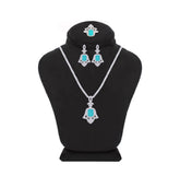 Asfour Crystal Jewelry Set With Decorative Turquoise Hamsa Design In 925 Sterling Silver-SD0053-GC-7