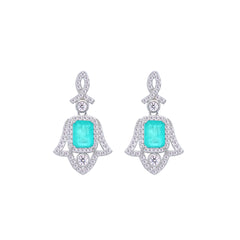 Asfour Crystal Jewelry Set With Decorative Light Turquoise Hamsa Design In 925 Sterling Silver-SD0053-LGC-9