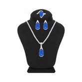 Asfour Crystal Jewelry Set With Blue Pear Design In 925 Sterling Silver-SD0055-B-8
