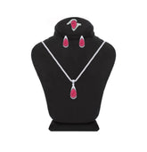 Asfour Crystal Jewelry Set With Fuchsia Pear Design In 925 Sterling Silver-SD0055-F-8