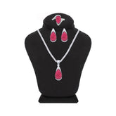 Asfour Crystal Jewelry Set With Fuchsia Pear Design In 925 Sterling Silver-SD0055-F-8