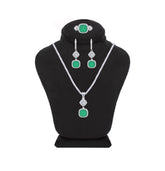 Asfour Crystal Jewelry Set With Blue Cushion Cut Design In 925 Sterling Silver-SD0056-G-7
