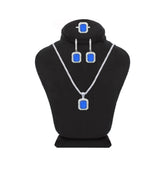 Asfour Crystal Jewelry Set With Blue emerald Cut Design In 925 Sterling Silver-SD0057-B-7