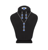Asfour Crystal Jewelry Set With Blue Squares Design In 925 Sterling Silver-SD0058-B-7
