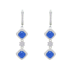 Asfour Crystal Jewelry Set With Blue Squares Design In 925 Sterling Silver-SD0058-B-7