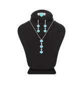 Asfour Crystal Jewelry Set With Light Turquoise Squares Design In 925 Sterling Silver-SD0058-LGC-8