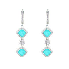 Asfour Crystal Jewelry Set With Light Turquoise Squares Design In 925 Sterling Silver-SD0058-LGC-9