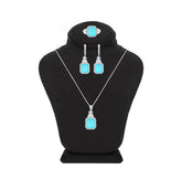 Asfour Crystal Jewelry Set With Light Turquoise Emerald Design In 925 Sterling Silver-SD0059-LGC-8