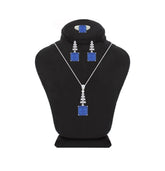 Asfour Crystal Jewelry Set With Blue Art Deco Square Design In 925 Sterling Silver-SD0061-B-8