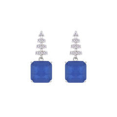 Asfour Crystal Jewelry Set With Blue Art Deco Square Design In 925 Sterling Silver-SD0061-B-9