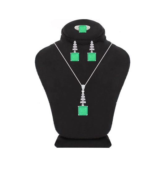 Asfour Crystal Jewelry Set With Art Deco Emerald Square Design In 925 Sterling Silver-SD0061-G-8