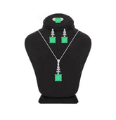 Asfour Crystal Jewelry Set With Art Deco Emerald Square Design In 925 Sterling Silver-SD0061-G-9