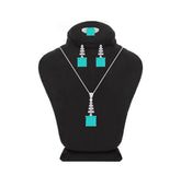 Asfour Crystal Jewelry Set With Turquoise Art Deco Square Design In 925 Sterling Silver-SD0061-GC-9