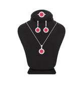 Asfour Crystal Jewelry Set With Fuchsia Round Design In 925 Sterling Silver-SD0062-F-7