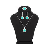 Asfour Crystal Jewelry Set With Turquoise Round Design In 925 Sterling Silver-SD0062-GC-7