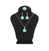 Asfour Crystal Jewelry Set With Light Turquoise Round Design In 925 Sterling Silver-SD0062-LGC-7