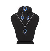 Asfour Crystal Jewelry Set With Blue Art Deco Design In 925 Sterling Silver-SD0065-WB-9