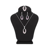 Asfour Crystal Jewelry Set With Rose Art Deco Design In 925 Sterling Silver-SD0065-WO-7