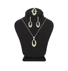Asfour Crystal Jewelry Set With Yellow Art Deco Design In 925 Sterling Silver-SD0065-WY-7