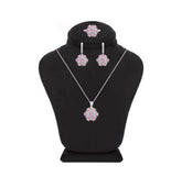 Asfour Crystal Jewelry Set With Rose Flower Design In 925 Sterling Silver-SD0066-WO-9