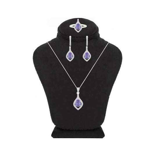 Asfour Crystal Jewelry Set With Tenzanite Pear Design In 925 Sterling Silver-SD0068-N-7