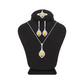 عصفور كريستال طقم فضة عيار 925 بتصميم فني زخرفي اصفر مرصع بالزركون - SD0068-Y-8