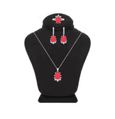 Asfour Crystal Jewelry Set With Decorative Fuchsia Design In 925 Sterling Silver-SD0072-F-9