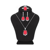 عصفور كريستال طقم فضة عيار 925 بتصميم اميرالد زخرفي فوشيا مرصع بالزركون - SD0072-F-9