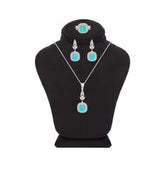 Asfour Crystal Jewelry Set With Turquoise Square Design In 925 Sterling Silver-SD0073-GC-8