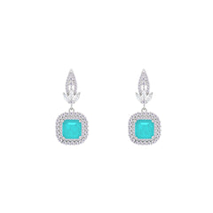 Asfour Crystal Jewelry Set With Turquoise Square Design In 925 Sterling Silver-SD0073-GC-8