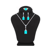 Asfour Crystal Jewelry Set With Light Turquoise Emerald Design In 925 Sterling Silver-SD0074-LGC-9
