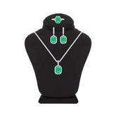 Asfour Crystal Jewelry Set With Halo Emerald Design In 925 Sterling Silver-SD0076-G-8