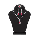 Asfour Crystal Jewelry Set With Fuchsia Emerald Design In 925 Sterling Silver-SD0077-F-9