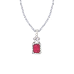Asfour Crystal Jewelry Set With Fuchsia Emerald Design In 925 Sterling Silver-SD0077-F-9