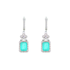 Asfour Crystal Jewelry Set With Light Turquoise Emerald Design In 925 Sterling Silver-SD0077-LGC-8
