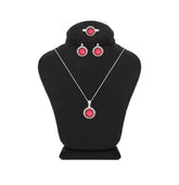 Asfour Crystal Jewelry Set With Fuchsia Round Design In 925 Sterling Silver-SD0078-F-9