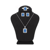 عصفور كريستال طقم فضة عيار 925 بتصميم اميرالد ازرق مرصع بالزركون - SD0083-B-9