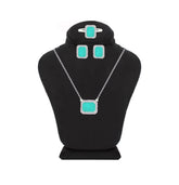 عصفور كريستال طقم فضة عيار 925 بتصميم اميرالد تركواز مرصع بالزركون - SD0085-GC-8