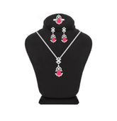 Asfour Crystal Jewelry Set With Art Deco Fuchsia Design In 925 Sterling Silver-SD0088-F-8