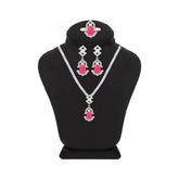 عصفور كريستال طقم فضة عيار 925 بتصميم فني زخرفي فوشيا مرصع بالزركون - SD0088-F-8