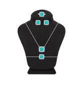 Asfour Crystal Jewelry Set With Turquoise Square Design In 925 Sterling Silver-SD0089-GC-9