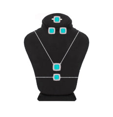 Asfour Crystal Jewelry Set With Turquoise Square Design In 925 Sterling Silver-SD0089-GC-9