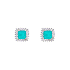 Asfour Crystal Jewelry Set With Turquoise Square Design In 925 Sterling Silver-SD0089-GC-9