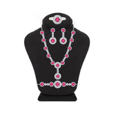 عصفور كريستال طقم فضة عيار 925 بتصميم دائري وردي مرصع بالزركون - SD0090-WO-8