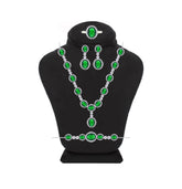 Asfour Crystal Jewelry Set With Emerald Zircon Oval Cut Design In 925 Sterling Silver-SD0092-WG-9