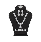 Asfour Crystal Jewelry Set With Zircon Square Design In 925 Sterling Silver-SD0093-Q-8