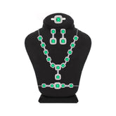 عصفور كريستال طقم فضة عيار 925 بتصميم مربع اخضر مرصع بالزركون - SD0093-WG-9