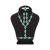 عصفور كريستال طقم فضة عيار 925 بتصميم ماركيز اخضر مرصع بالزركون - SD0095-G-8