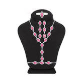 عصفور كريستال طقم فضة عيار 925 بتصميم ماركيز لون وردي غامق مرصع بالزركون - SD0095-O5-8