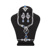 عصفور كريستال طقم فضة عيار 925 علي شكل قلب ازرق مرصع بالزركون - SD0096-WB-8